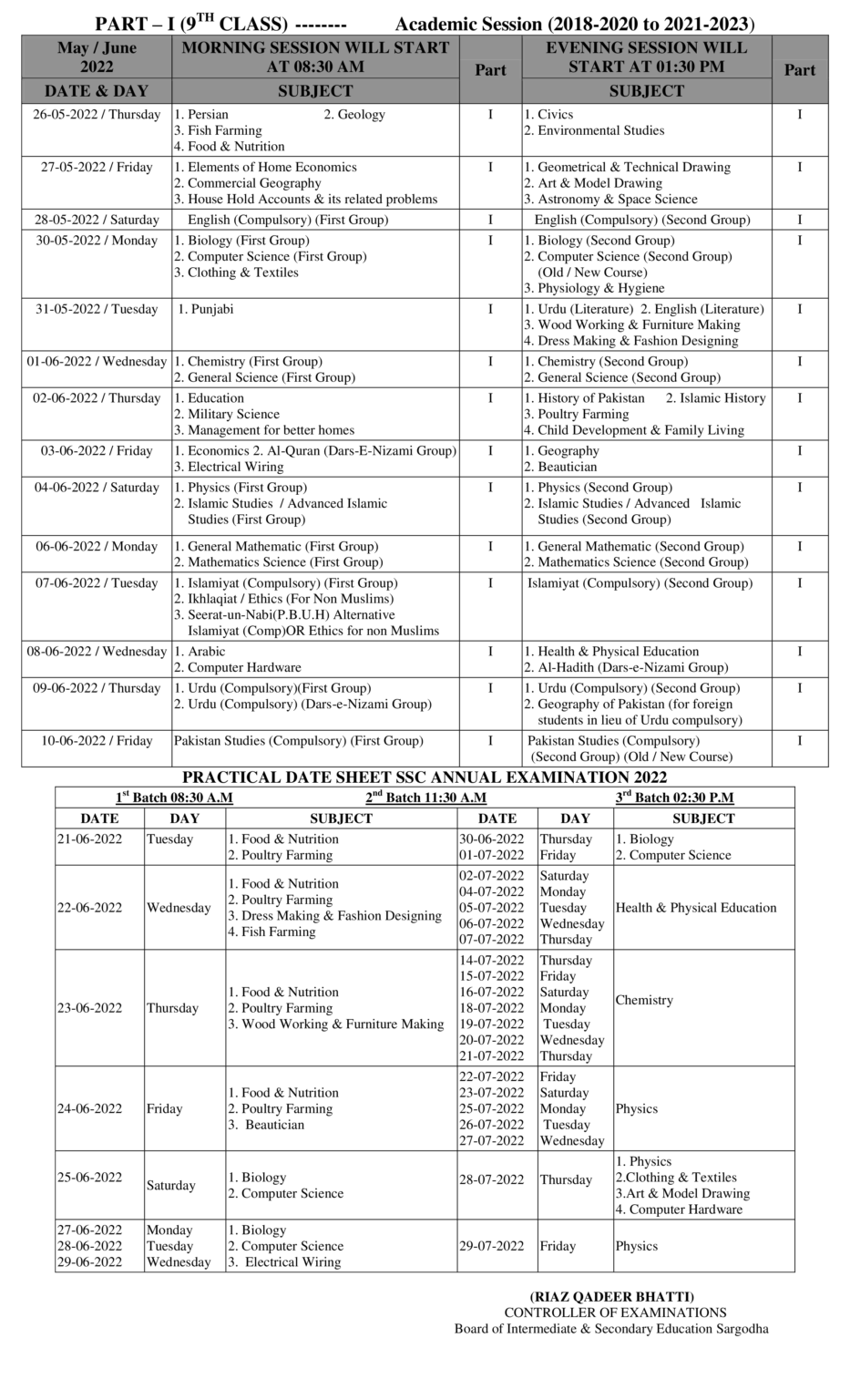 9th Class Date Sheet 2023 BISE Sargodha Board - Ilmwap.Com