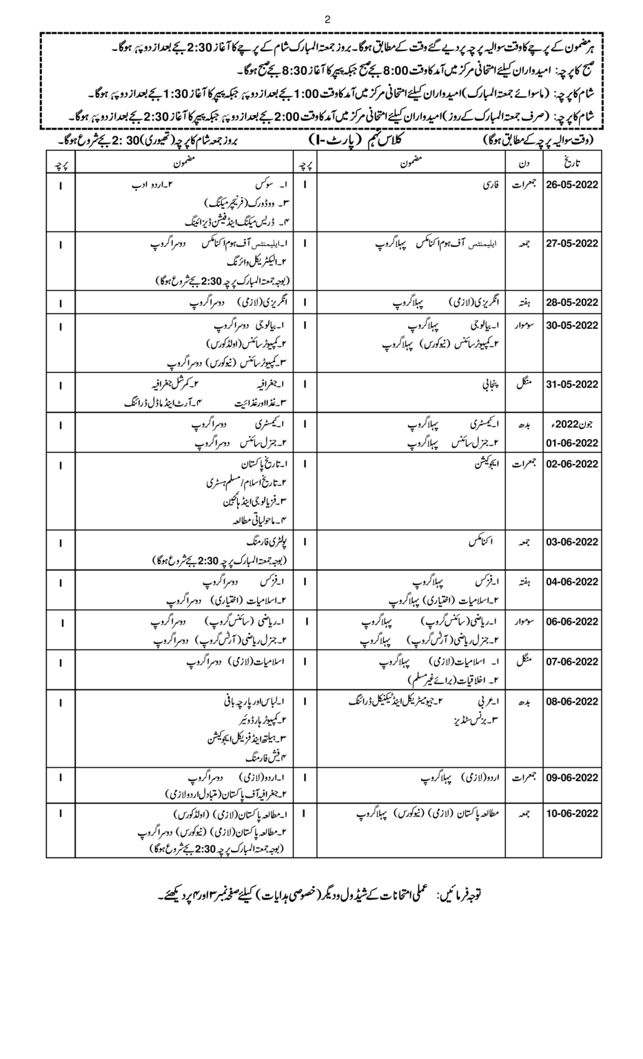 9th Class Date Sheet 2024 Bise Gujranwala Board 4273