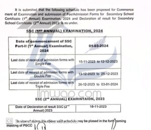 10th Class Date Sheet 2024 BISE Lahore Board